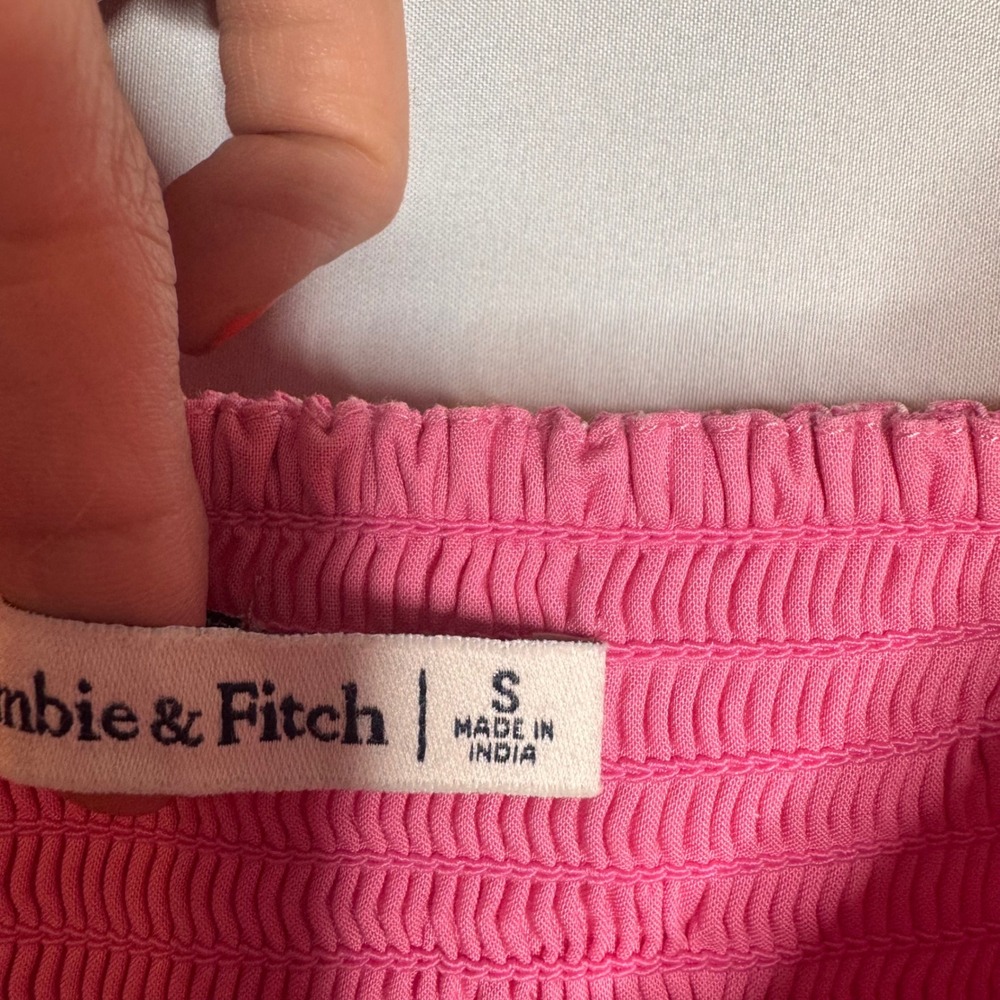 Abercrombie & Fitch Pink Floral Puff Sleeve Smocked Mini Dress Pockets Small - Picture 7 of 8